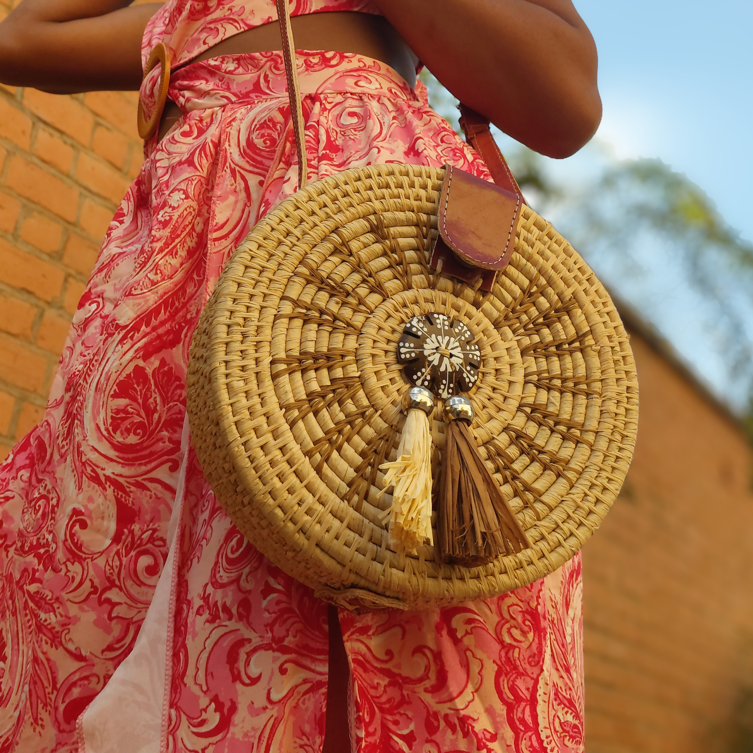 Sac bandoulière raphia - tressage spiralé